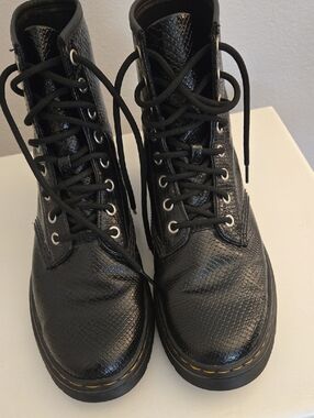 Dr. Martens Black Embossed Leather Lace-Up Boots